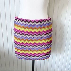 Ark & Co. Mini Skirt Multicolored Chevron Zigzag Knit Pink Purple Yellow Medium
